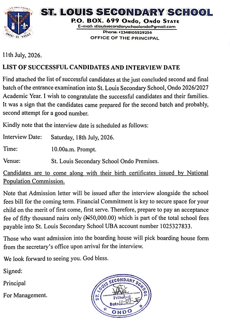 Second batch admission list 2026/2027